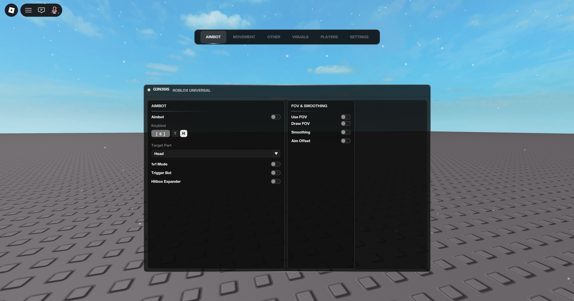 Roblox External Cheat Suite Interface
